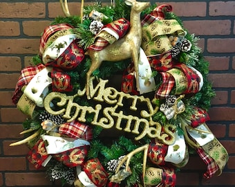 Deluxe Deerhorn Christmas Wreath - 30"