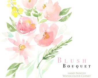 Watercolour Flower Clipart - Blush Bouquet - Watercolor element clip art, printable download for DIY Invitation and design projects