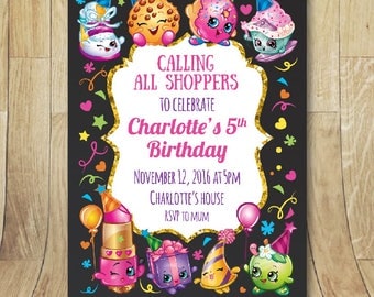 Printable shopkins birthdayparty invitation chalkboard
