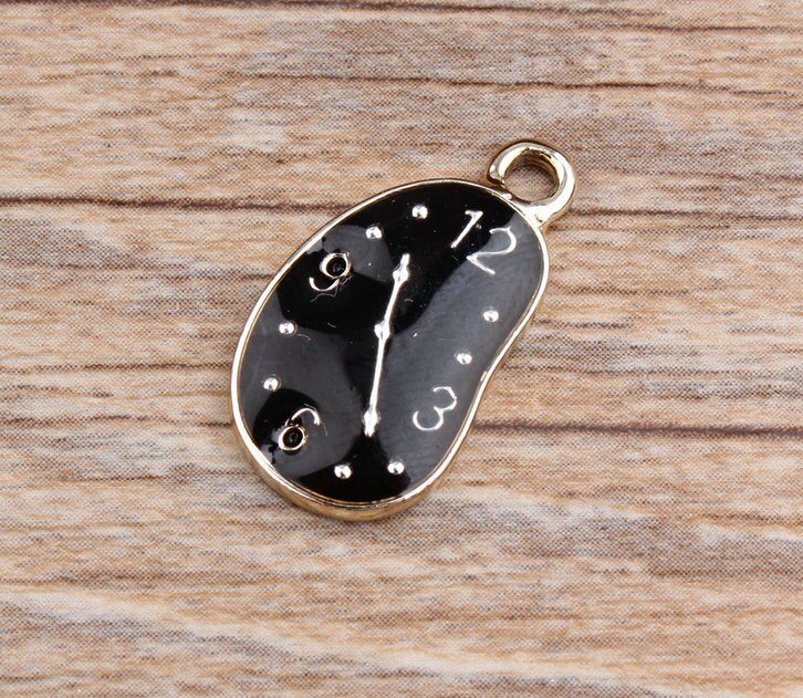 Clock Charms, 10PCS, 23*13mm, Enamel Charm ,Jewelry Suppies, Gold