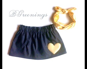 Black and gold skirt, black and gold baby skirt, black and gold toddler skirt, gold heart skirt, gold baby skirt, gold toddler skirt, black