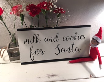 Christmas Sign, Milk and Cookie for Santa Sign, 16X8 Home Decor, Rustic Wood Sign