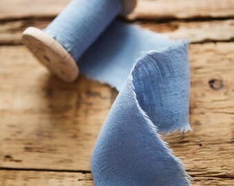 Linen ribbon Rustic Wedding ribbon 4", 2" Natural flax hand dyed ribbon for crafts Light blue Wedding decor, Table decoration, Boho ribbons