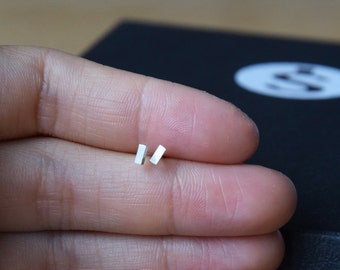 Minimalist - Tiny (Small) Square Bar Stud Earrings - Sterling Silver Stud Earrings - Handmade - Good Gift For Birthday / Any Occasion