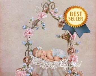 Newborn Digital backdrop background newborn baby girl romantic flowers iron bed vintage retro prop 3 JPG files / 149