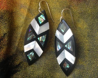 Vintage Abalone Shell Inlay Earrings