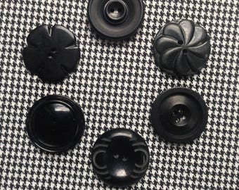 6 vintage black art deco coat buttons