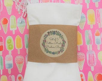 Set of Five Cotton Muslin Drawstring Produce Bags