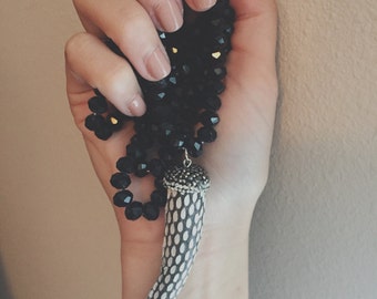 Black tusk double wrap beaded necklace