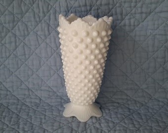 Fenton Milk Glass Hobnail Vase Scalloped Edge #3657, (1962-1976)