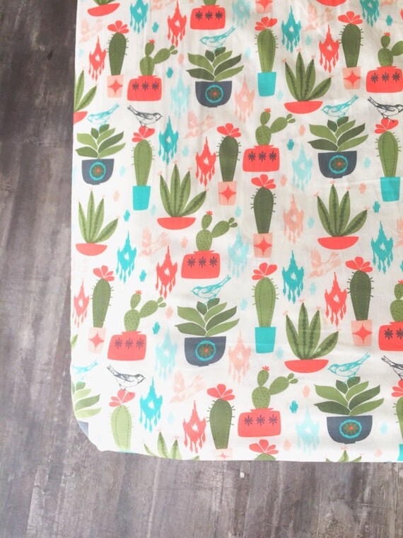 BACK IN STOCK Modern Cactus 100 Cotton Fitted Crib Sheet