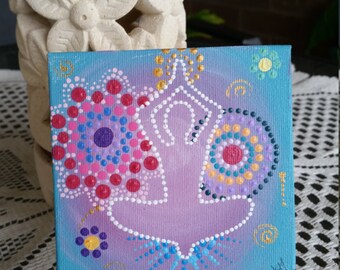 Blue yoga 10cm x 10cm Acrylic on canvas board. Comes with display stand