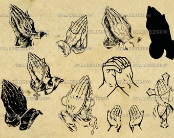 Digital SVG PNG JPG hands clasped, prayer, vector, silhouette, clipart, instant download