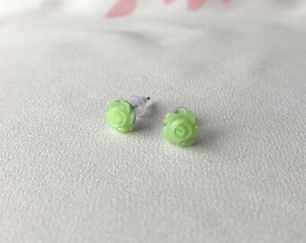 Flower Girl Gift - Flower Girl Proposal - Spring Green Mint Earrings- Earrings for Sensitive Ears - Mint Green Rose Earrings - Stud Earrings
