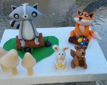Handmade Edible Woodland Creatures Cake Toppers Raccoon Fox Bunny Squirrel