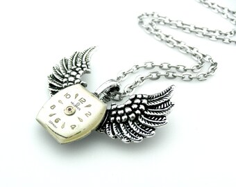 Time Flies - Winged Steampunk Pendant - Mythical Steampunk Necklace - Fantasy Steampunk Pendant - Winged Clockworks Pendant - Steampunk Gift