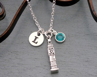 London Necklace, Personalized London Necklace, Silver Big Ben Necklace, Initial Necklace, London Jewelry, Big Ben Gifts, London, Custom