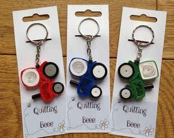Quilled Tractor Keyring, Tractor Keyring, Keyring, Tractor Keyring, Quilled Keyring, Tractor Keychain, Tractor Bag Charm, Tractor Gift,