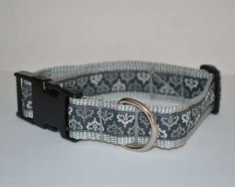 Collar design "Ornament" grey hand-crafted adjustable 25 mm produced,