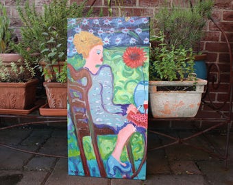 Lady in blue, oil painting, 80 / 40cm