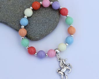 Unicorn Charm Bracelet, Unicorn Bracelet, Unicorn Jewellery, Unicorn Gift, Girl's Unicorn Bracelet, Girl's Rainbow Bracelet, Unicorn Charm