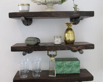 Industrial Pipe Shelving with Reclaimed Wood, Pipe Shelves, Wood Floating Shelves, Rustic pipe shelves
