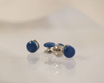 Vintage Tuxedo Shirt Studs - Set of Four - Blue Silver Tuxedo Shirt Studs - Shirt Buttons - Men's Jewelry - Gift Idea -