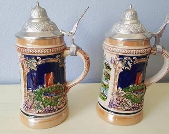 Vintage German Handgemalt Stein. # 10 Pewter Lid