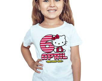 Hello Kitty Birthday T-Shirt Personalized Hello Kitty Birthday Girl Customized Shirt Name and Age Gift Party Favors