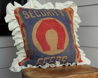 Grainsack Pillow with Frayed Ruffle Trim