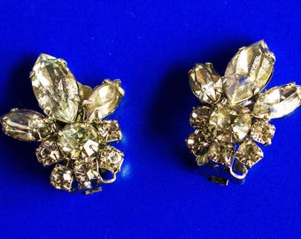 Gorgeous Vintage Clear Rhinestone Clip On Earrings Bridal Prom