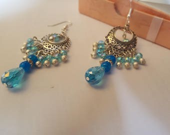Rainbow Blue Beadwork Earrings with Sterling Silver