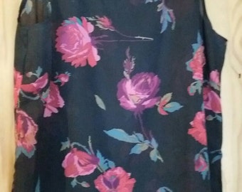 Vintage Sheer 90s Black Floral Roses Tank Top Size M