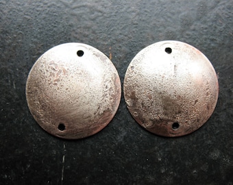 Antiqued Fine Silver Fused Copper Discs - 1 pair - 20mm - Double Hole Domed Charms