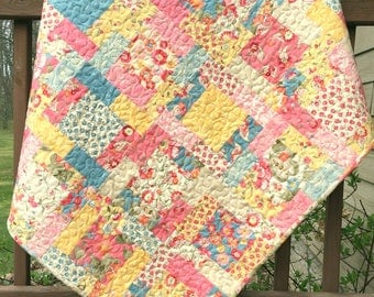 Baby Girl Quilt Pink Blue Yellow Nursery Bedding Crib Bedding