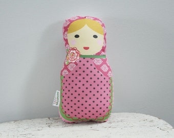 Doll stuffed toy babushka matryoshka PETUNIAS pillow plush softie baby girl gift photo prop stuffed pink brunette blond hair present gift