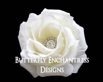 Clear Rhinestone Ivory Rose Flower Bridal Hair Clip