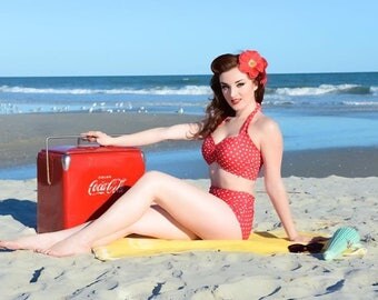 SALE Red Dolly Red & White polka dot Retro Pin up High waist bikini Two piece swimsuit size xs-xl