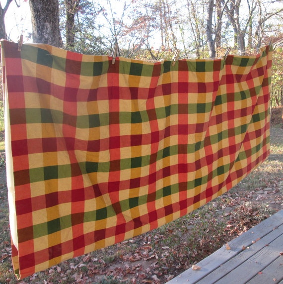 Vintage Heavy Woven Cotton Shower Curtain Fully Lined Plaid