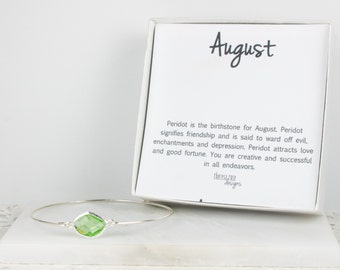 August Birthstone Peridot Sterling Silver Bangle Bracelet, Sterling Silver Bracelet, Peridot Bangle Bracelet, Bridesmaid Jewelry
