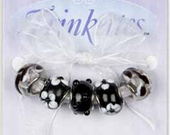 Cousin TRINKETTES 5 Piece Black and White Mix Large Hole European Style Bead Charms