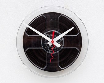 audio reel clock, Audio lovers gift, analog clock, Steampunk clock, upcycled analog tape reel, music lover Recycled magnetic tape reel clock