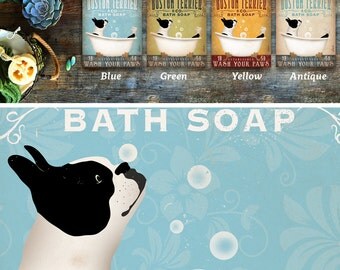 Boston Terrier dog bath soap Company artwork on gallery wrapped canvas by Stephen Fowler