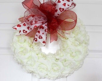 Valentine Wreath for front door, Valentine white Rose Wreath, Valentine Decoration, Spring Wreath, Mother's Day, Wedding Wreath, wreathe
