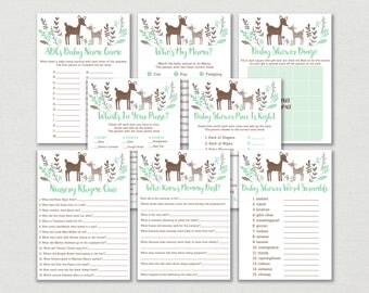 Woodland Deer Baby Shower Games Package / Deer Baby Shower Games / Woodland Baby Shower / 8 Printable Games / INSTANT DOWNLOAD A175