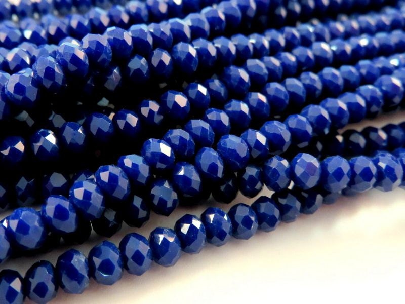 75 Cobalt Glass Beads Opaque Dark Blue Faceted Rondelle Abacus