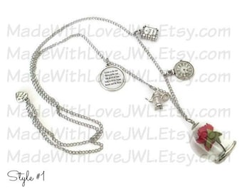 Beauty and the Beast Inspired Enchanted Rose Necklace