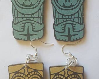 Tiki, Tiki earrings, Tiki jewelry, Earrings, Tiki oasis, Tiki luau, Tiki wedding, MsFormaldehyde