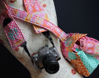 Patchwork Padded Camera Bag and Strap Cover Set by Watermelon Wishes