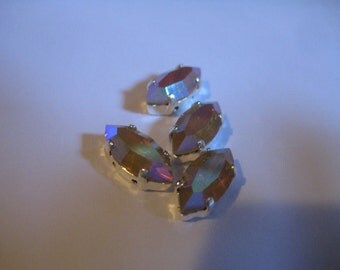 Lot of 4 15x7mm Sand Opal AB Navette Shaped Swarovski Rhinestones in Sew on Settings